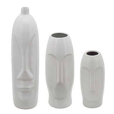 14" White Solid Ceramic Face Vase