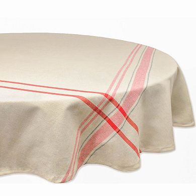 70' White and Red French Striped Round Table Cloth