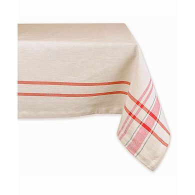 120' White and Red French Striped Rectangular Table Cloth
