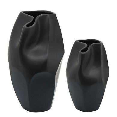 10" Solid Black Abstract Ceramic Vase