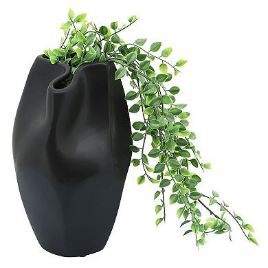 10" Solid Black Abstract Ceramic Vase