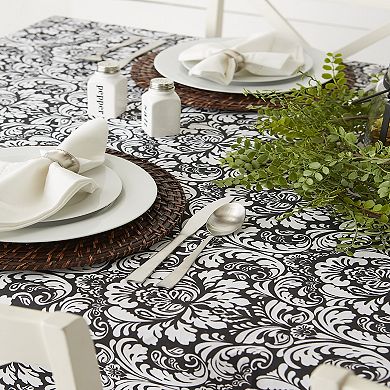 60" x 84" Black and Gray Floral Damask Rectangular Table Cloth