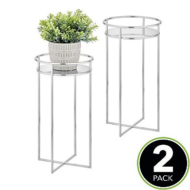 mDesign Metal Modern Indoor/Outdoor Plant Stand for Flowers - 2 Pack