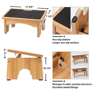 Wood Foot Rest With 3-Level Quick Adjust Incline For Sore Feet, Improve Circulation & Relief Swelling