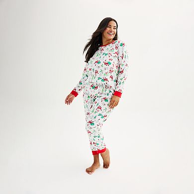 Plus Size Jammies For Your Families® Doodle Santa Cozy Microfleece Top & Bottom Pajama Set