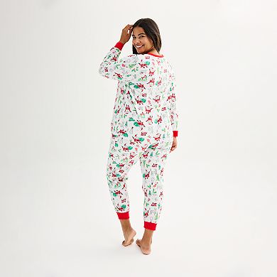 Plus Size Jammies For Your Families® Doodle Santa Cozy Microfleece Top & Bottom Pajama Set