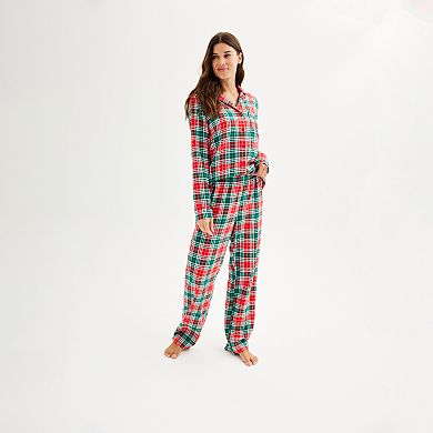 Women's Tall Jammies For Your Families® Merry & Bright Plaid Open Hem Top & Bottom Pajama Set