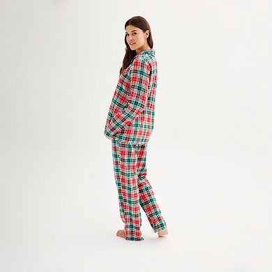 Women's Tall Jammies For Your Families® Merry & Bright Plaid Open Hem Top & Bottom Pajama Set