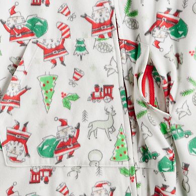 Plus Size Jammies For Your Families® Doodle Santa Adaptive Microfleece One-Piece Pajamas