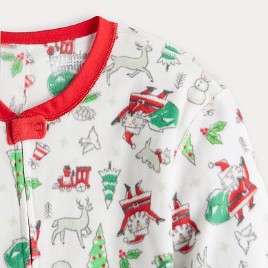 Plus Size Jammies For Your Families® Doodle Santa Adaptive Microfleece One-Piece Pajamas