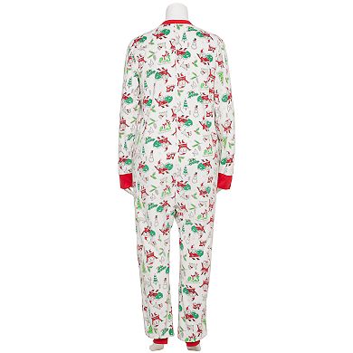 Plus Size Jammies For Your Families® Doodle Santa Adaptive Microfleece One-Piece Pajamas