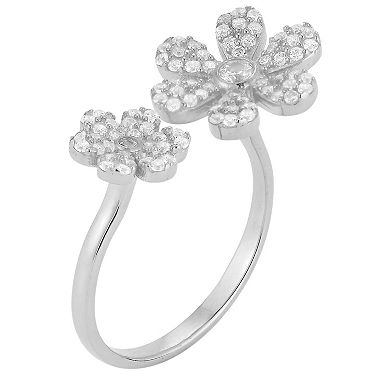 Sunkissed Sterling Sterling Silver Cubic Zirconia Flower Open Ring