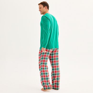 Men's Jammies For Your Families® Merry & Bright Tree Flannel Open Hem Top & Bottom Pajama Set