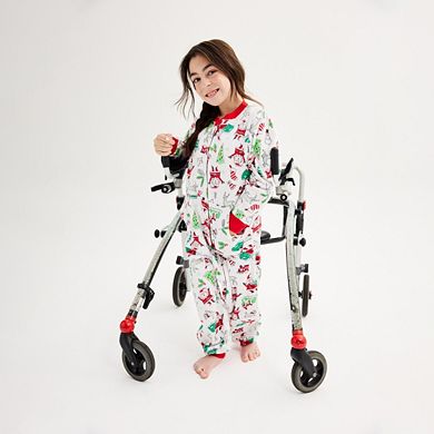 Kids 8-20 Jammies For Your Families® Doodle Santa Adaptive Microfleece One-Piece Pajamas