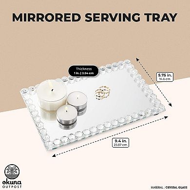 Mirrored Crystal Bead Serving Tray (9.4 x 5.75 x 1 Inches)