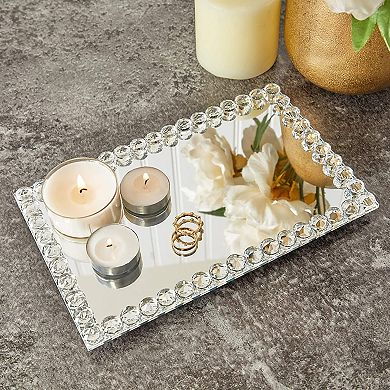 Mirrored Crystal Bead Serving Tray (9.4 x 5.75 x 1 Inches)