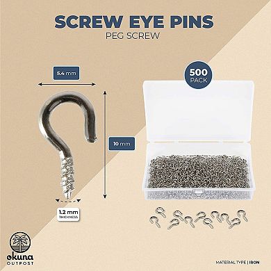Silver Screw Eye Pins, Peg Hooks (10 x 4.5 mm, 500 Pack)