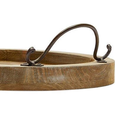 Oval Coffee Table Serving Tray, Wood Farmhouse Decor (15.75 x 10.8 x 1.25 Inches)