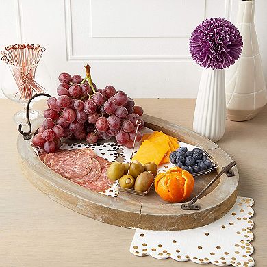 Oval Coffee Table Serving Tray, Wood Farmhouse Decor (15.75 x 10.8 x 1.25 Inches)
