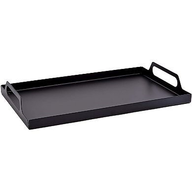 Black Metal Serving Tray with Handles, Rustic Home Decor (15 x 9 x 2 In)