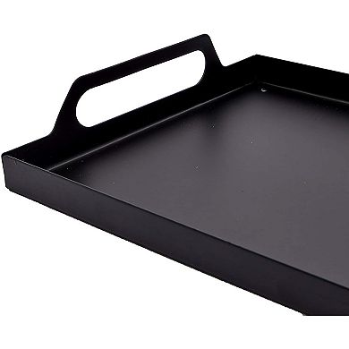 Black Metal Serving Tray with Handles, Rustic Home Decor (15 x 9 x 2 In)