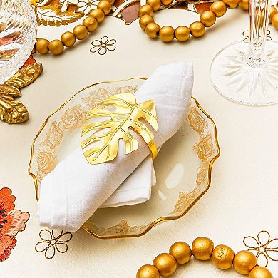 Juvale Tropical Leaf Napkin Rings (1.7 Inches, Gold, 12-Pack)