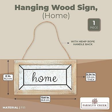 Hanging Wood Sign Farmhouse Decor, Home (10.6 x 5.9 Inches)