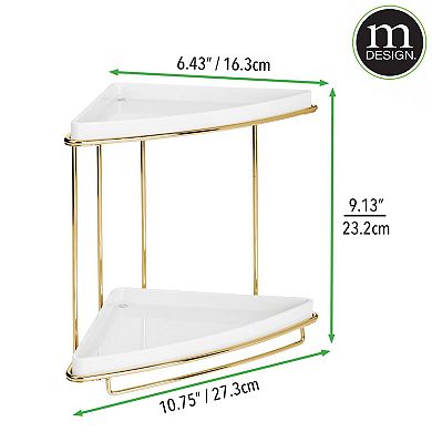 mDesign Steel/Plastic 2-Tier Freestanding Bathroom Corner Organizer Shelf