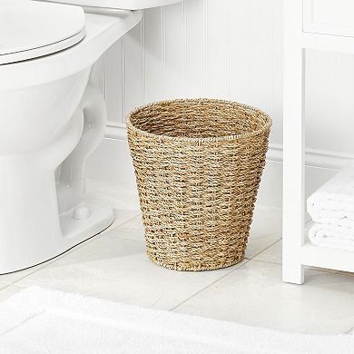 mDesign Seagrass Round Woven Garbage Wastebasket Trash Can