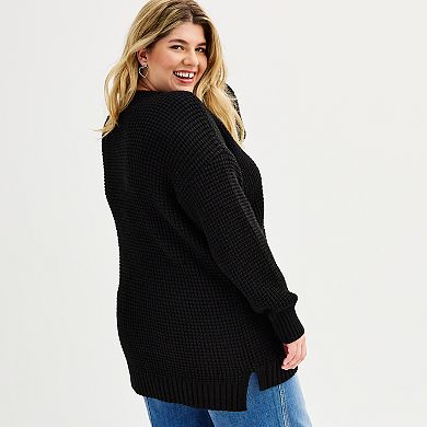 Juniors' Plus Size SO® Waffle Crewneck Sweater