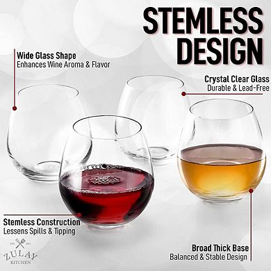 Zulay Kitchen Stemless Wine Glasses Set