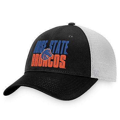 Men's Top of the World Black/White Boise State Broncos Stockpile Trucker Snapback Hat