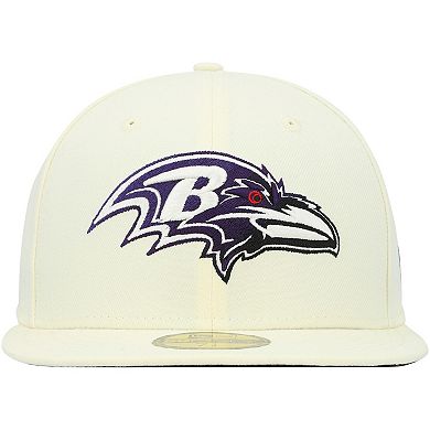 Men's New Era Cream Baltimore Ravens Chrome Dim 59FIFTY Fitted Hat