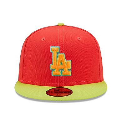 Men's New Era Red/Neon Green Los Angeles Dodgers 1978 World Series  Lava Highlighter Combo 59FIFTY Fitted Hat