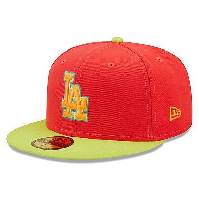 Men's New Era Red/Neon Green Los Angeles Dodgers 1978 World Series  Lava Highlighter Combo 59FIFTY Fitted Hat
