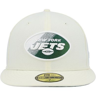 Men's New Era Cream New York Jets Chrome Color Dim 59FIFTY Fitted Hat