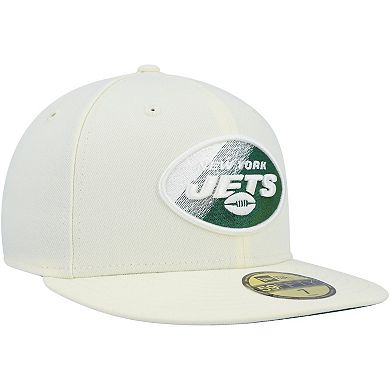 Men's New Era Cream New York Jets Chrome Color Dim 59FIFTY Fitted Hat