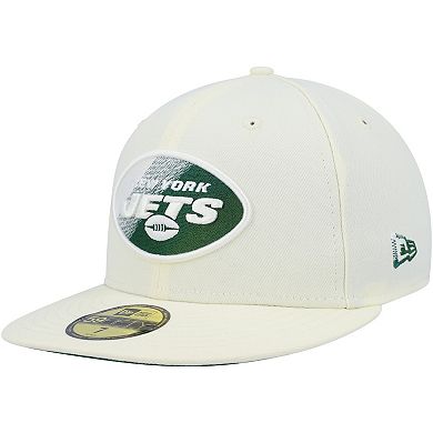 Men's New Era Cream New York Jets Chrome Color Dim 59FIFTY Fitted Hat