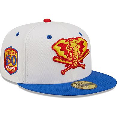Men's New Era White/Royal Oakland Athletics 50th Anniversary in Oakland Cherry Lolli 59FIFTY Fitted Hat