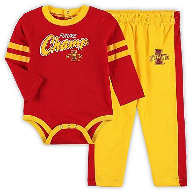 Infant Cardinal/Gold Iowa State Cyclones Little Kicker Long Sleeve Bodysuit and Sweatpants Set