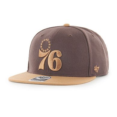 Men's '47 Brown Philadelphia 76ers No Shot Two-Tone Captain Snapback Hat