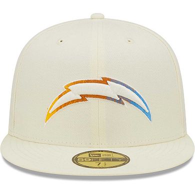 Men's New Era Cream Los Angeles Chargers Chrome Color Dim 59FIFTY Fitted Hat