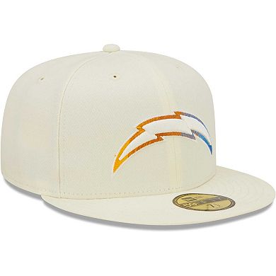 Men's New Era Cream Los Angeles Chargers Chrome Color Dim 59FIFTY Fitted Hat