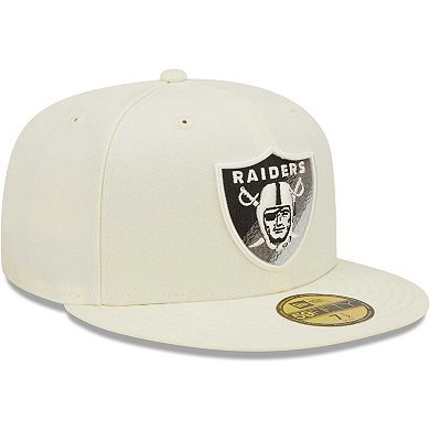 Men's New Era Cream Las Vegas Raiders Chrome Dim 59FIFTY Fitted Hat