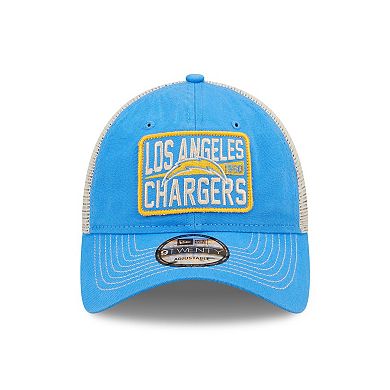 Men's New Era Powder Blue/Natural Los Angeles Chargers Devoted Trucker 9TWENTY Snapback Hat