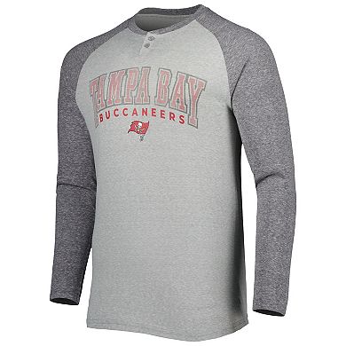 Men's Concepts Sport Heather Gray Tampa Bay Buccaneers Ledger Raglan Long Sleeve Henley T-Shirt