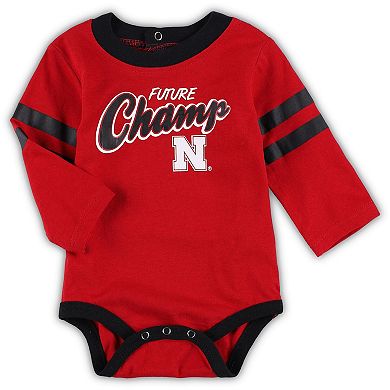 Newborn & Infant Scarlet/Black Nebraska Huskers Little Kicker Long Sleeve Bodysuit & Sweatpants Set