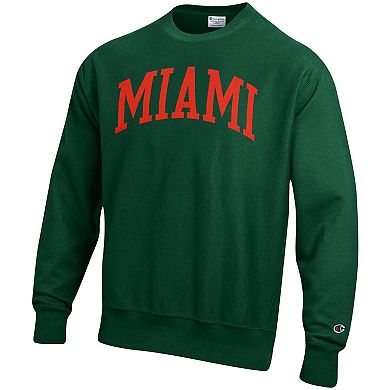 Men's Champion Green Miami Hurricanes Arch Reverse Weave Pullover Sweatshirt