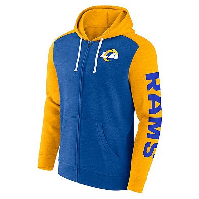 Men's Fanatics Branded Heather Royal Los Angeles Rams Down and Distance Full-Zip Hoodie