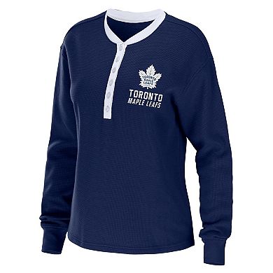 Women's WEAR by Erin Andrews Blue Toronto Maple Leafs Waffle Henley Long Sleeve T-Shirt